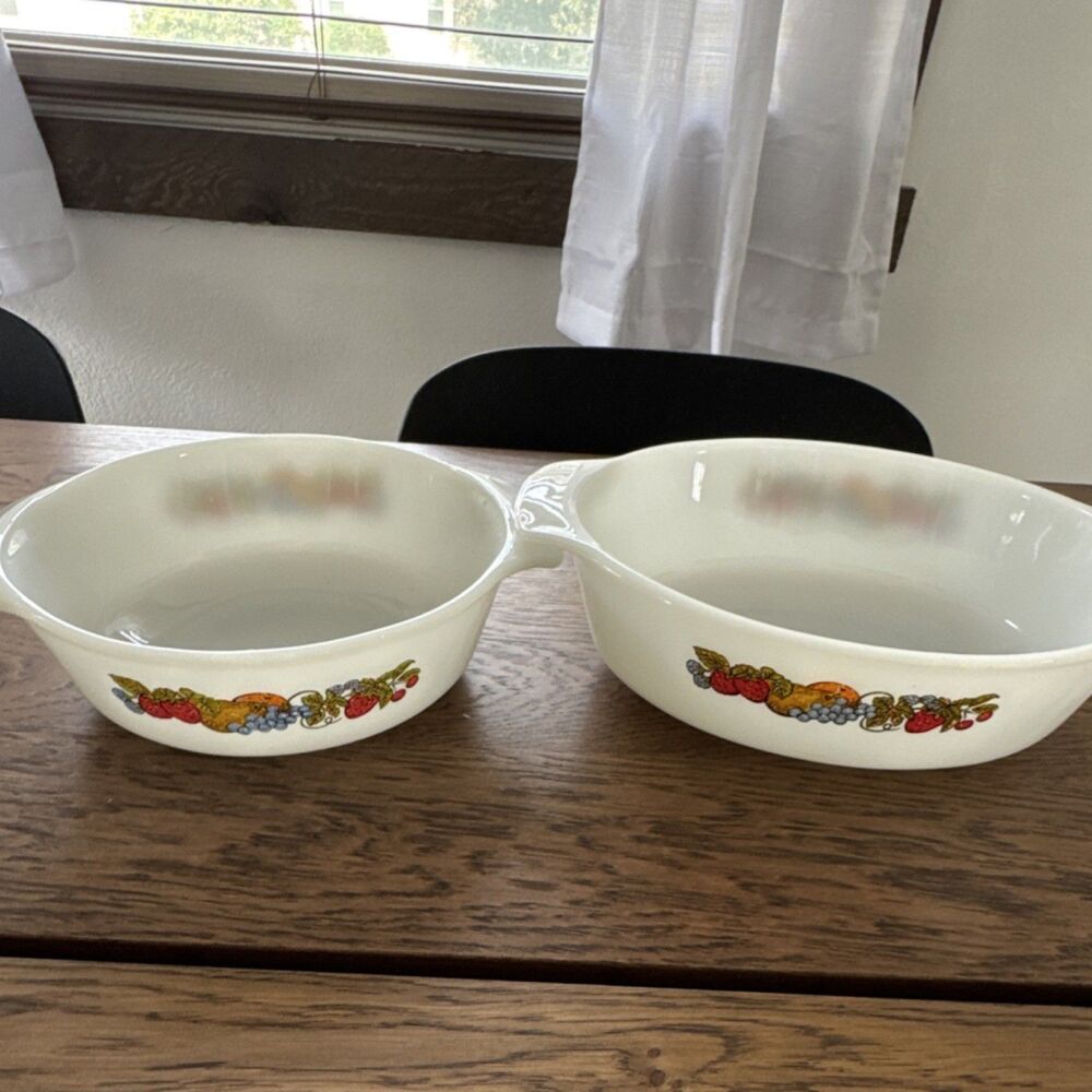 Anchor Hocking Fire-King Oval Glass Casserole Set Fruit Pattern Microwaveable